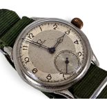 Omega, a gentleman's vintage Military type wristwatch, the signed silvered dial with chapter ring