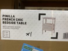 1 X BRAND NEW PINILLA FRENCH CHIC BEDSIDE TABLE WHITE WASHED ACACIA (LOC: R35.5-B994)