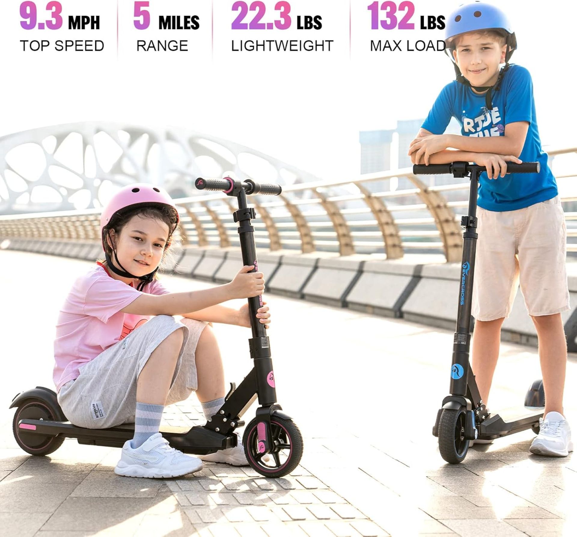 EVERCROSS EV06C Electric Scooter, 6.5'' Foldable Electric Scooter for Kids Ages 6-12, Up to 15 KM/ - Image 3 of 6