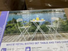 BRAND NEW Alpine MSY100A-WT-EU Metal Folding Bistro Set with Two Chairs - White-MSY100A-WT, White