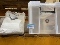 5 PC BRAND NEW MIXED LOT OF 1 X LARGE SUSPENSION FILES BOX, 4 X BRAND NEW GALENE SHOWER CURTAIN (