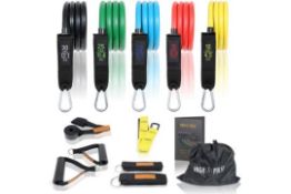 15 X BRAND NEW High Pulse® Resistance Bands Set with 5 Strengths Including Foot Slings, Handles,