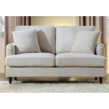 Boxed Brigette 2-Seater Beige Velvet Sofa with Antique Brass Castor Legs. - R48.2. RRP £499.99.
