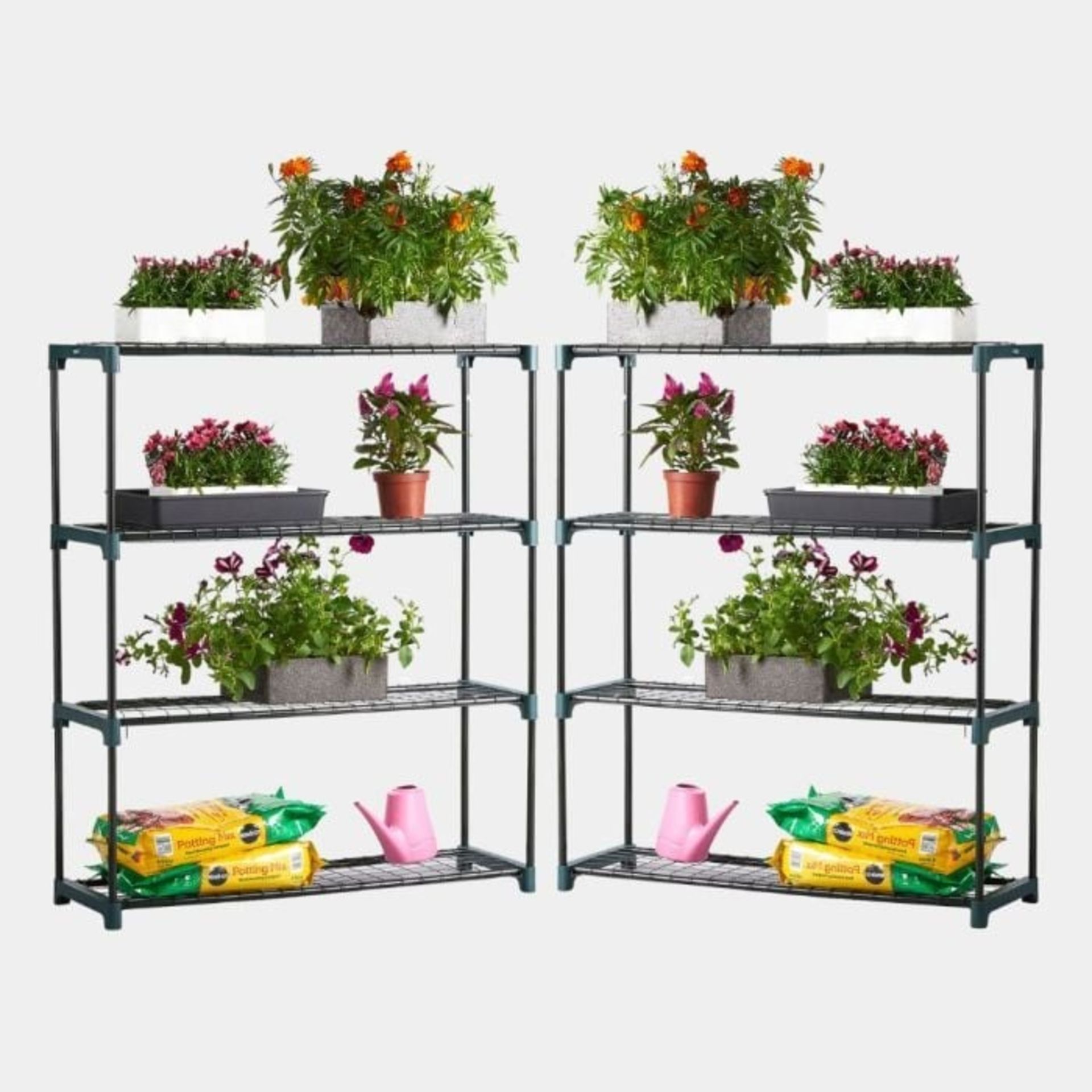 Boxed 4-Tier Steel Shelving Unit x2 – Green (107 x 90 x 30cm)-S2.3