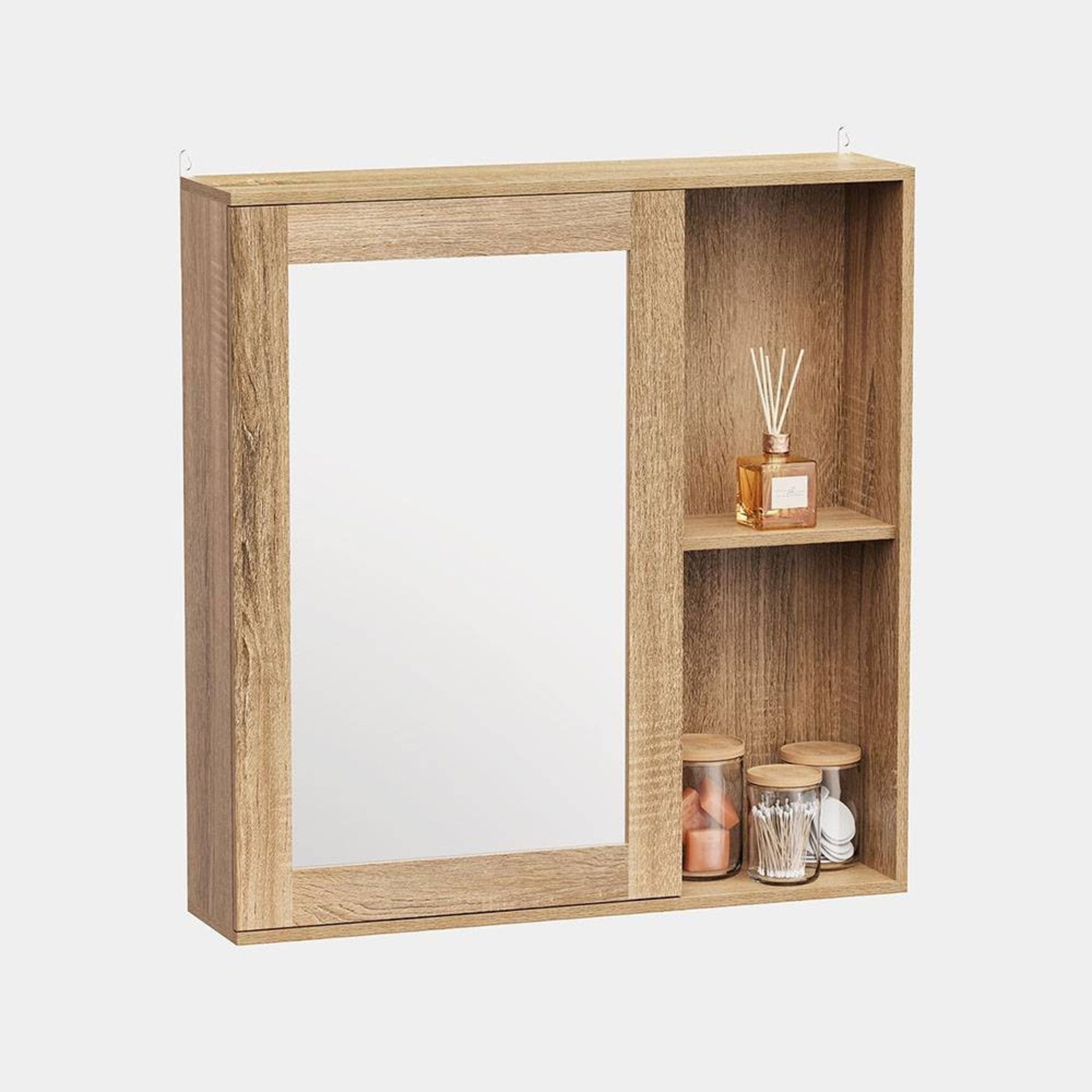 Boxed Bathroom Mirror Cabinet - Oak Wood Effect Bathroom Cabinet with Mirror - 1 Door Bathroom