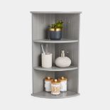 Boxed Corner Shelf Unit - Grey 3 Tier Bathroom Shelving - Freestanding or Wall Mounted Display
