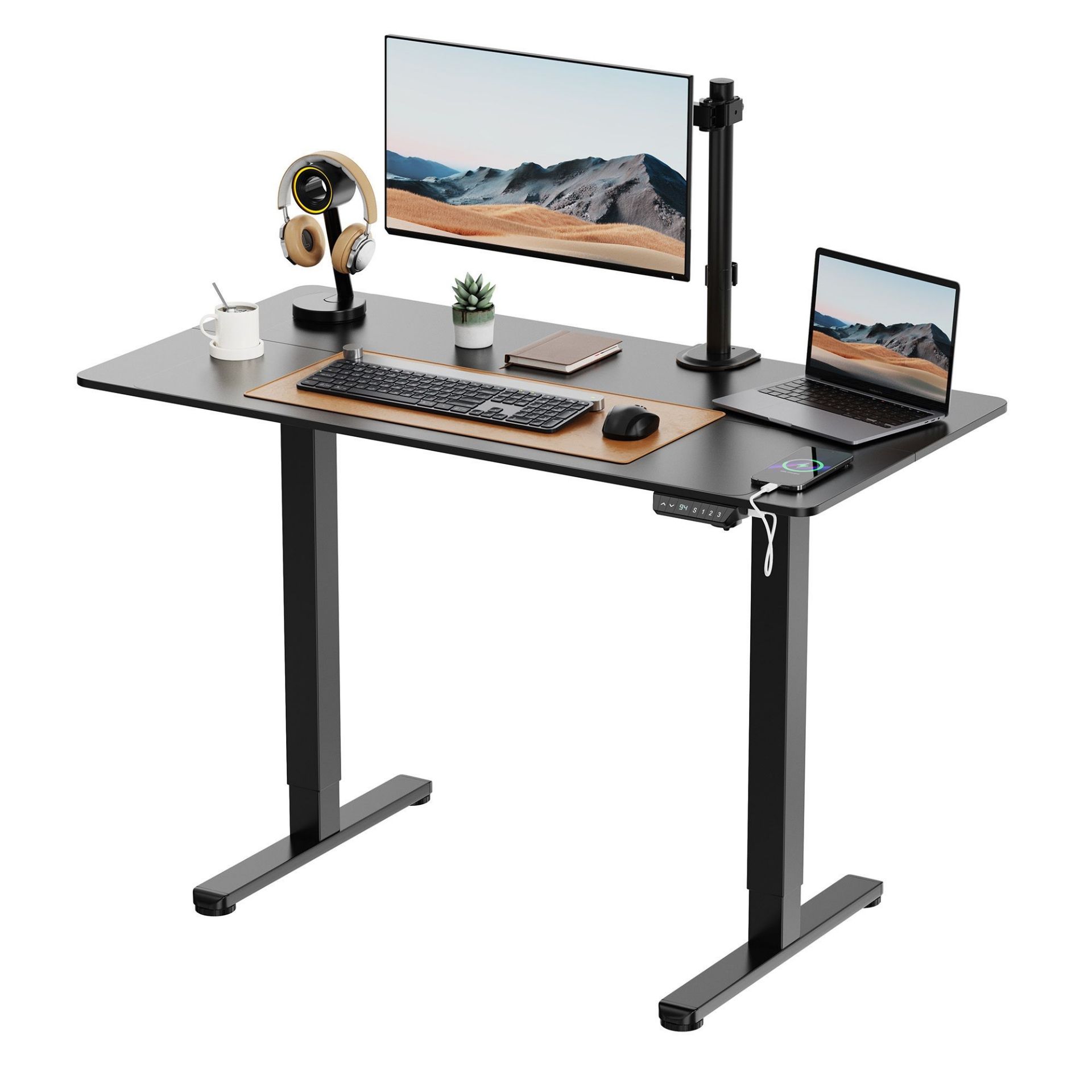 Boxed Large Adjustable Black Electric Standing Desk with USB C Charging-SR5(3.7)