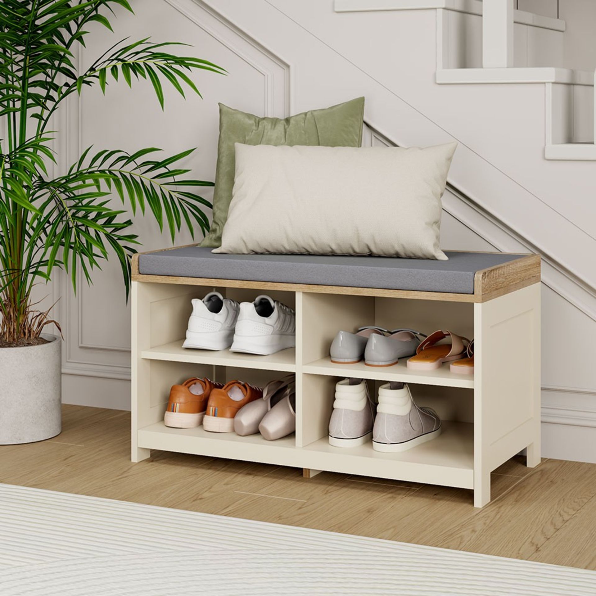 Boxed Ash Hall Shoe Storage Bench - Cream-SR5(4.11)
