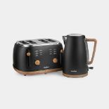 Boxed Fika Black & Wood Kettle & 4 Slice Toaster Set-SR5(4.5)