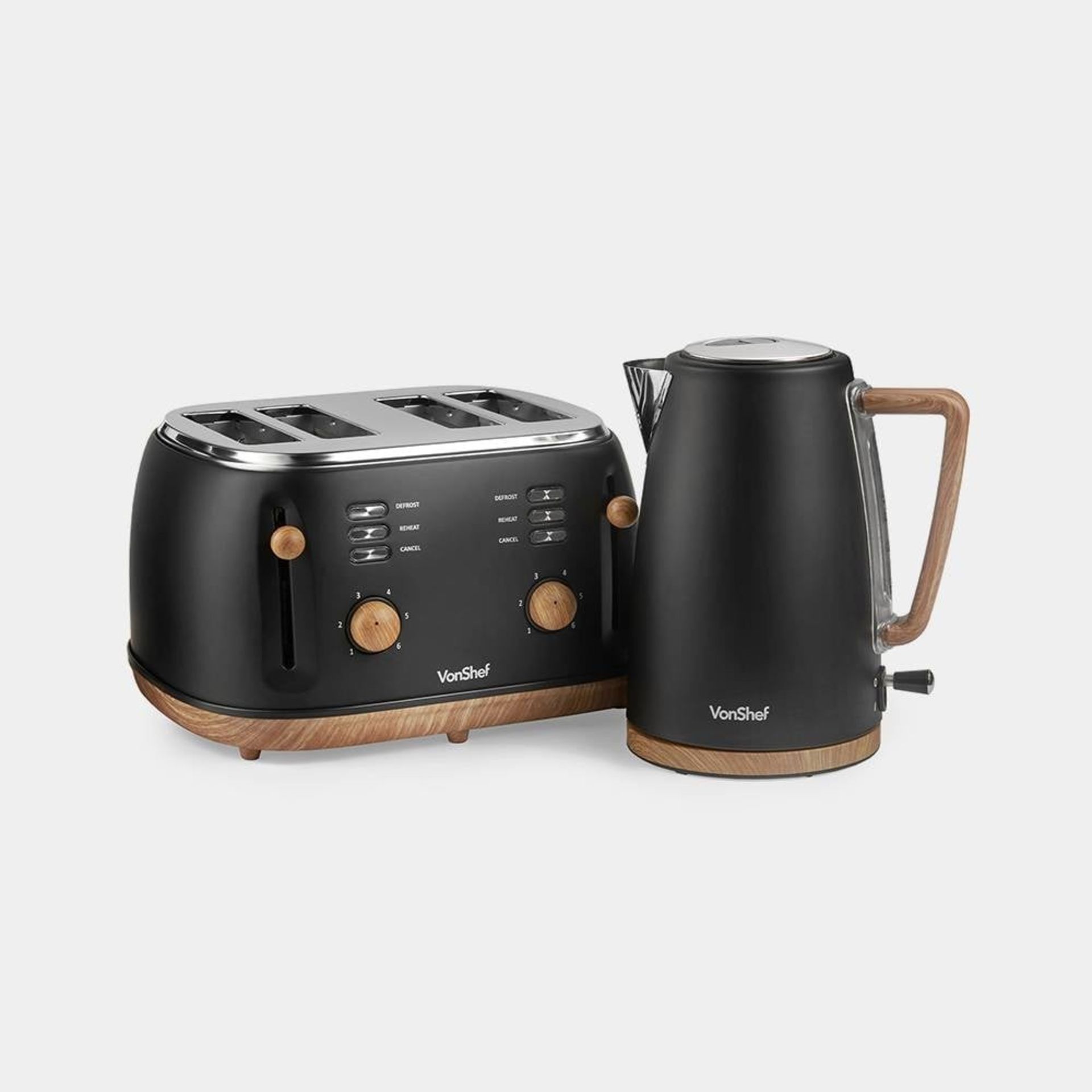 Boxed Fika Black & Wood Kettle & 4 Slice Toaster Set-SR5(4.5)