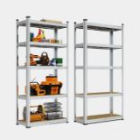 Boxed 5-Tier Galvanised Steel Shelving Unit x2 – Silver (150 x 70 x 30cm)-SR3(3.2)