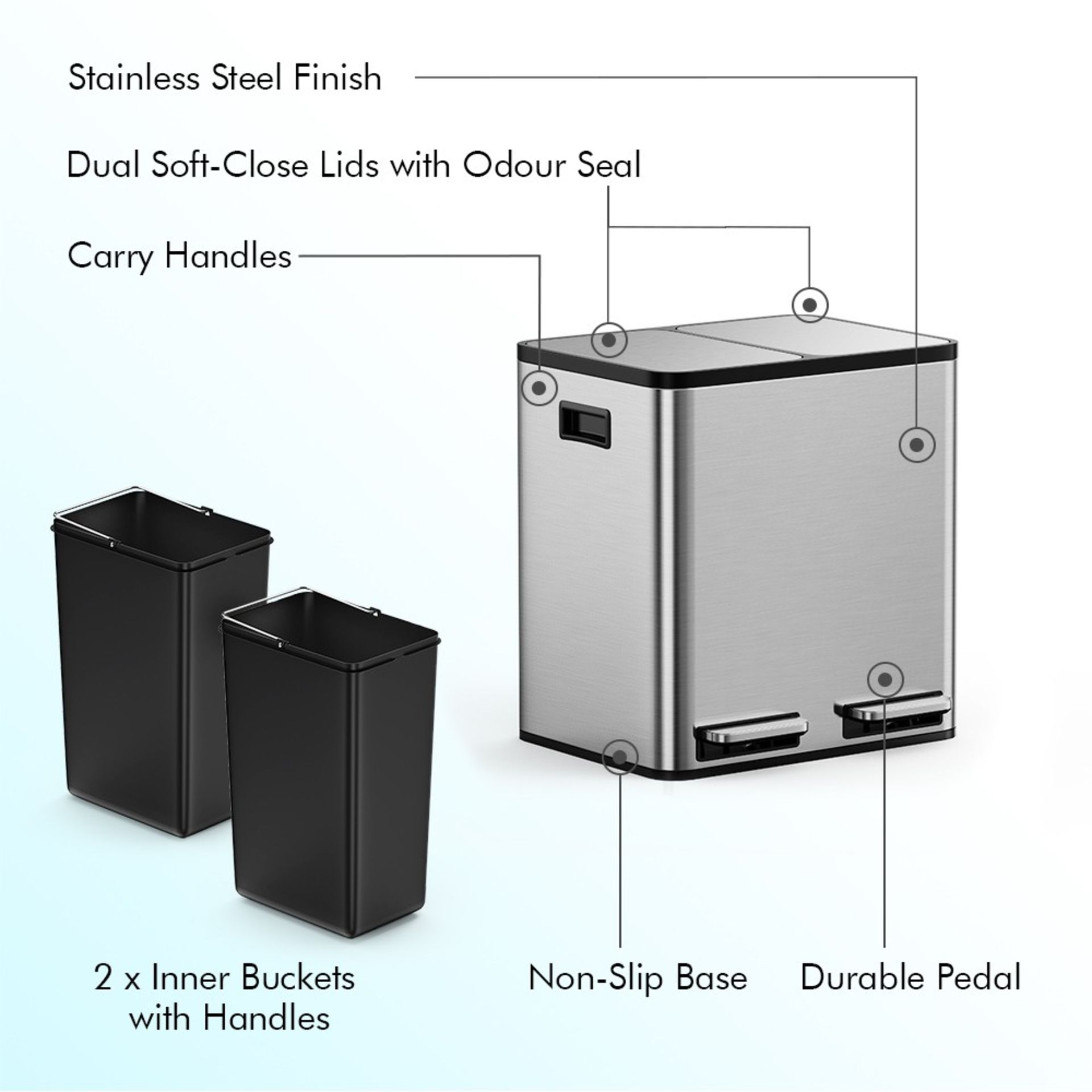 Boxed Stainless Steel Double Bin - 30L-SR3(3.7)