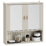 Boxed Bathroom Mirror Cabinet, Stone 2 Door Wall Mounted Bathroom Cabinet with Mirror, Fluted Design