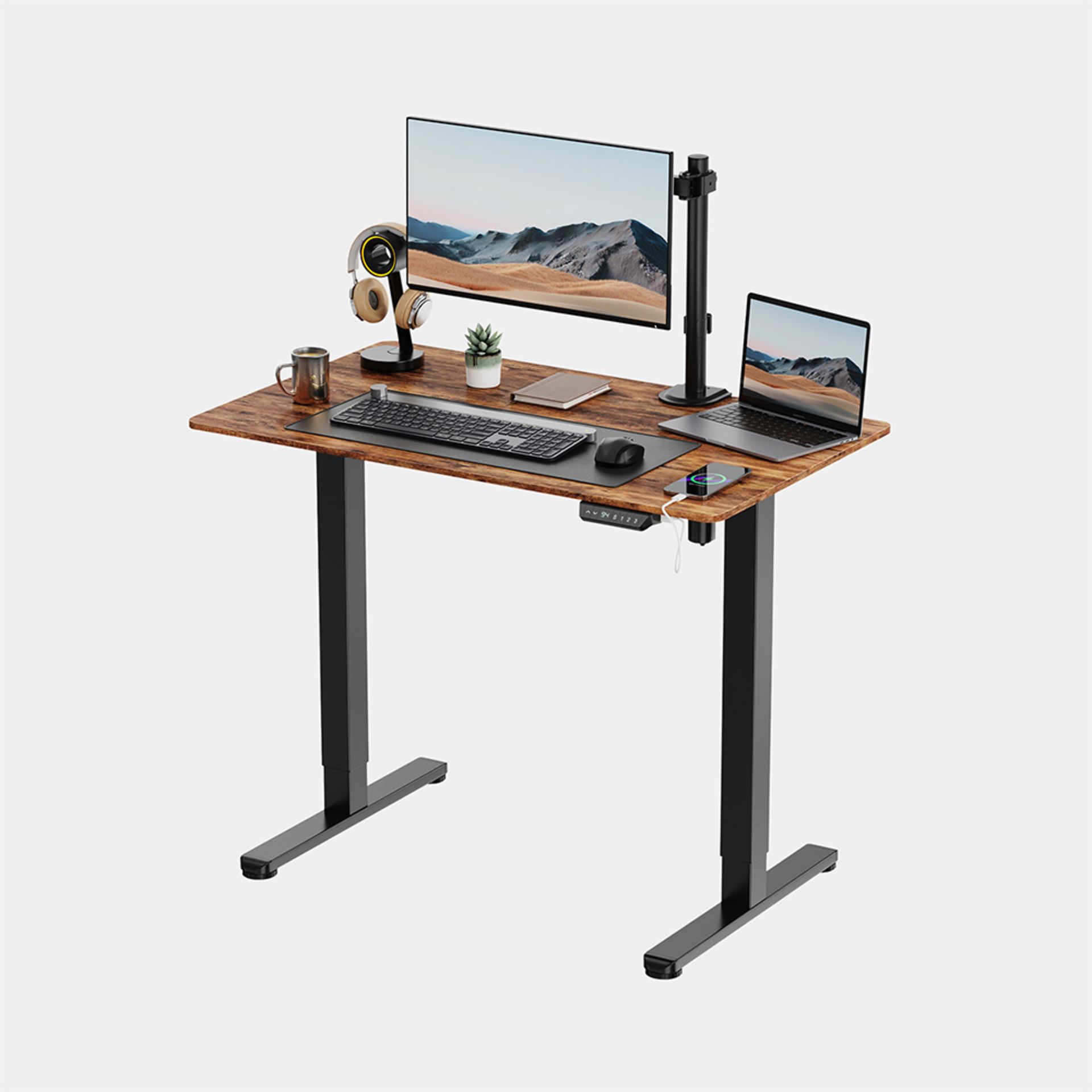 Boxed Black Standing Desk with Walnut Desktop 100x60cm-SR5(4.6)