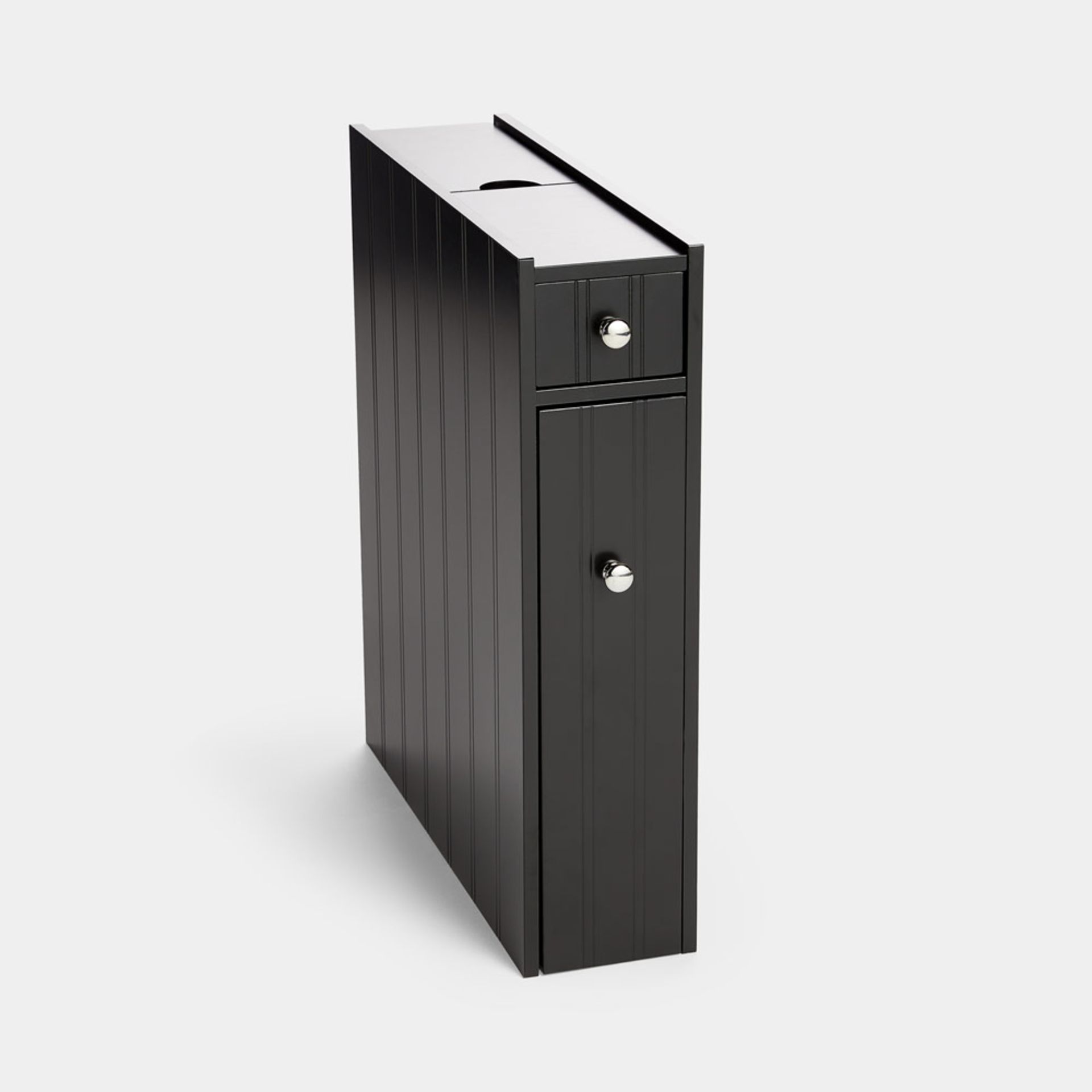 Boxed Slim Bathroom Storage Unit - Small Black Slimline Bathroom Cabinet, Tongue & Groove - Narrow &