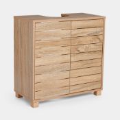 Boxed Under Sink Bathroom Cabinet - Oak Wood Effect Under Sink Storage with Handleless Design -