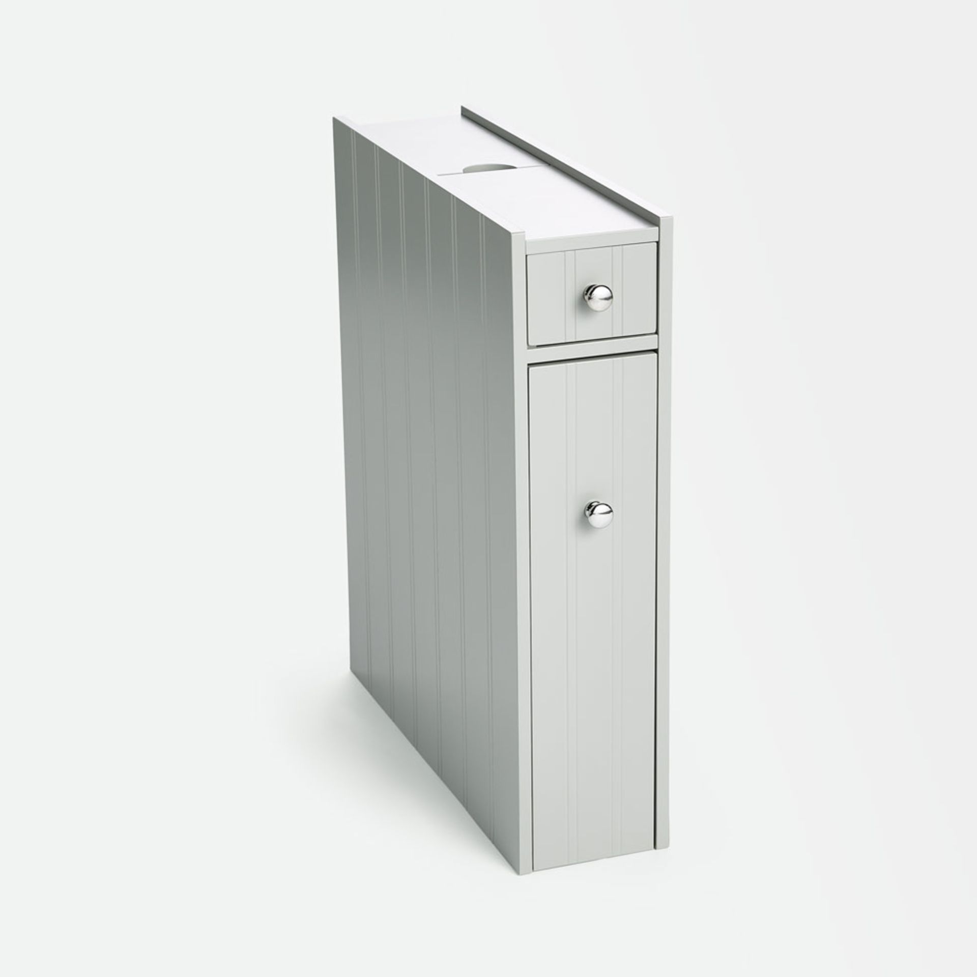 Boxed Slim Bathroom Storage Unit - Small Grey Slimline Bathroom Cabinet, Tongue & Groove -