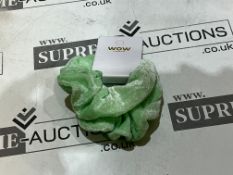 240x BRAND NEW WOW LONDON GREEN VELVET HAIR SCRUNCHIES. RRP £1.50 EACH. (LOC: R4-5-CC227)