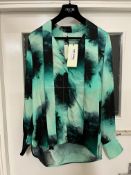 BRAND NEW DEL-CORE Scarf Detail Blouse With Turn - GREEN/BLACK - SIZE 38. RRP £895. Del-Core Scarf