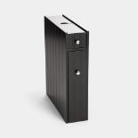 Boxed Slim Bathroom Storage Unit - Small Black Slimline Bathroom Cabinet, Tongue & Groove - Narrow &