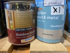 3 PC BRAND NEW MIXED LOT INCLUDING 2 X RONSEAL OUTDOOR VARNISH 750ML, CLEAR STAIN, 1 X INTERIOR WOOD