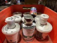 14 PC BRAND NEW MIXED LOT INCLUDING 9 X 0.75L WOOD AND METAL PAINT IN VARIOUS COLOURS, VARIETY OF