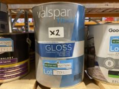 2 X BRAND NEW 5L VALSPAR TRADE INTERIOR WOOD AND METAL PAINT, GLOSS BASE A (LOC: R34.4-B872)