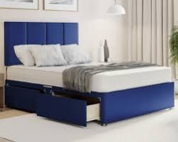 Oak Furnitureland Eden Double 4 Drawer Divan Bed In Venice Fabric Marine. - SR4F. RRP £999.99.