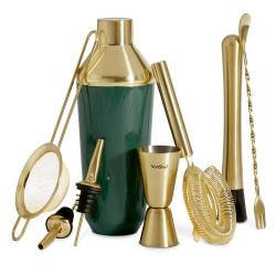 Boxed Parisian Green and Gold Cocktail Shaker Set – 6 Piece-SR3(1.4)