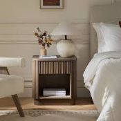 Boxed Maru 1-Drawer Bedside Table, Silver Oak RRP £259.99-SR6(8.5) A more tonal, sculpted take on