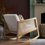 Boxed Fyne Ecru Boucle Rocking Natural Oak Armchair with Rattan Armrests RRP £319.99-SR6(3.5)