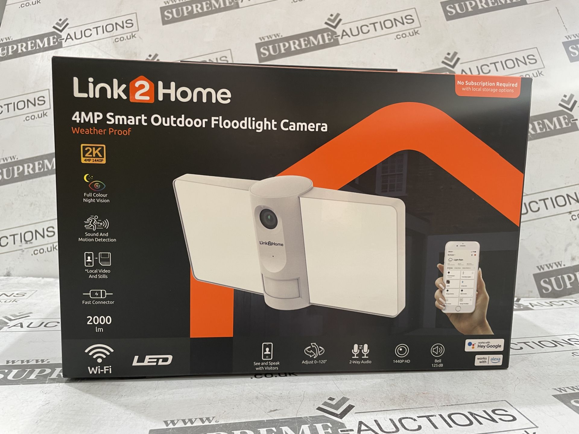 BRAND NEW Link2Home L2H-FLOODCAM2WH Outdoor Smart Floodlight Camera 2K 4MP White RRP £199. The