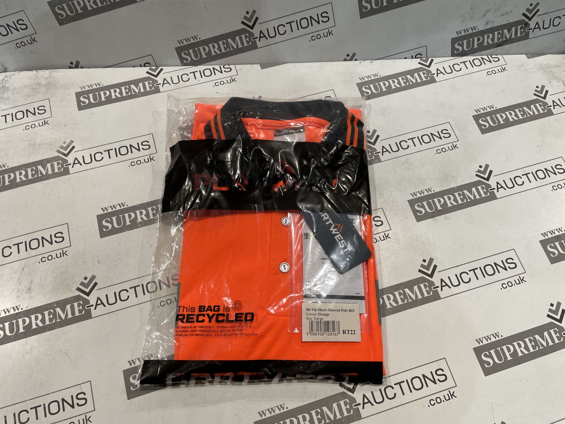 24 X BRAND NEW PORTWEST ORANGE HI VIS SHORT SLEEVED POLO TOPS SIZE LARGE (LOC: 25.15-AA1256) - Image 2 of 2