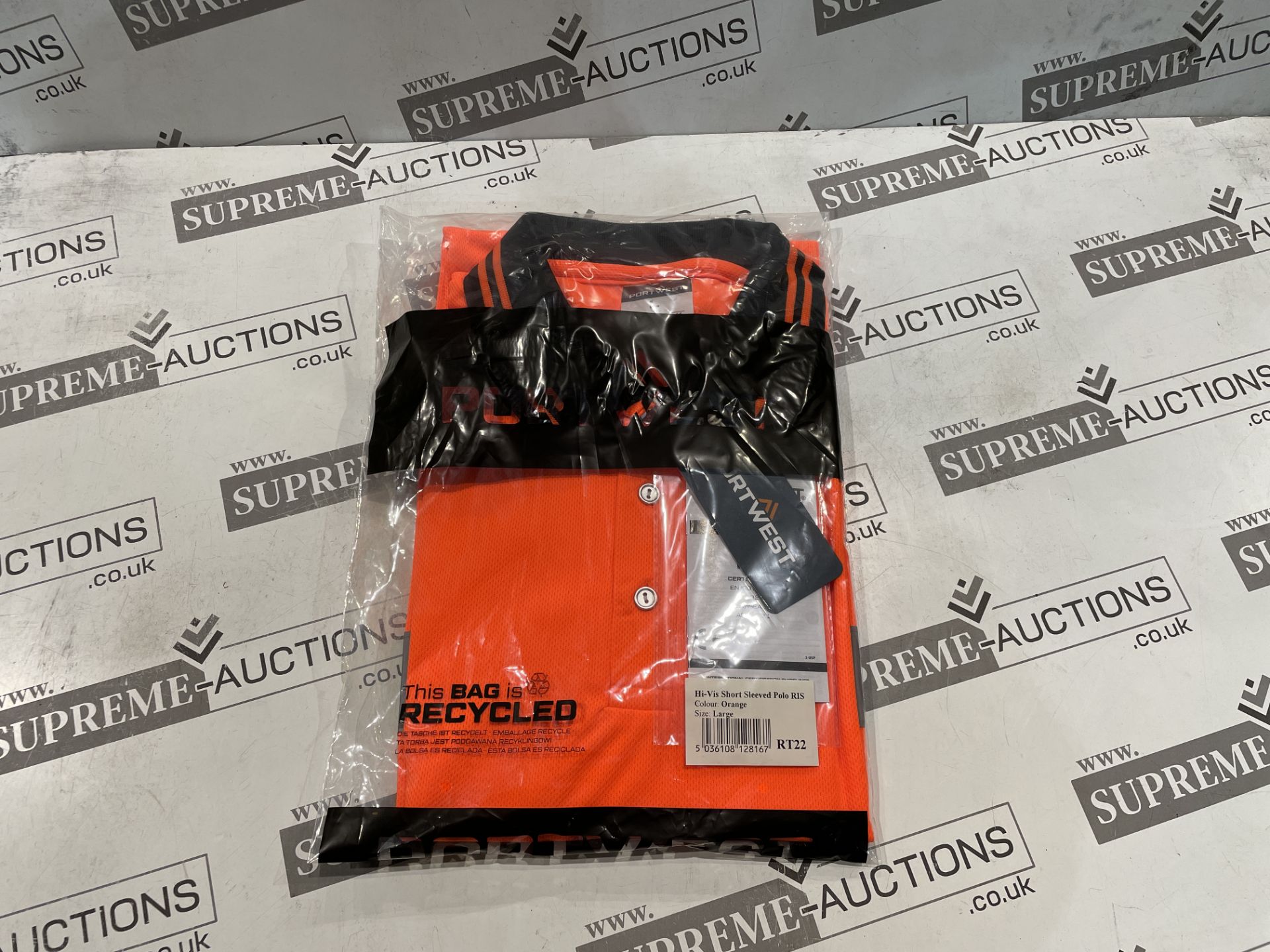 24 X BRAND NEW PORTWEST ORANGE HI VIS SHORT SLEEVED POLO TOPS SIZE XL (LOC: 25.9-AA1257)