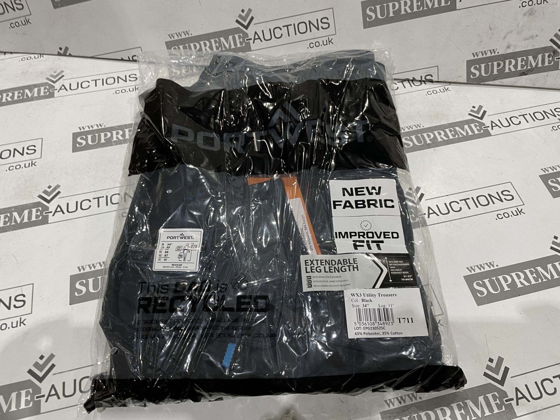 20 X BRAND NEW PORTWEST WX3 BLACK UTILITY PROFESSIONAL WORK TROUSERS SIZE 33 EXTENDABLE LENGTH (LOC: - Image 2 of 2