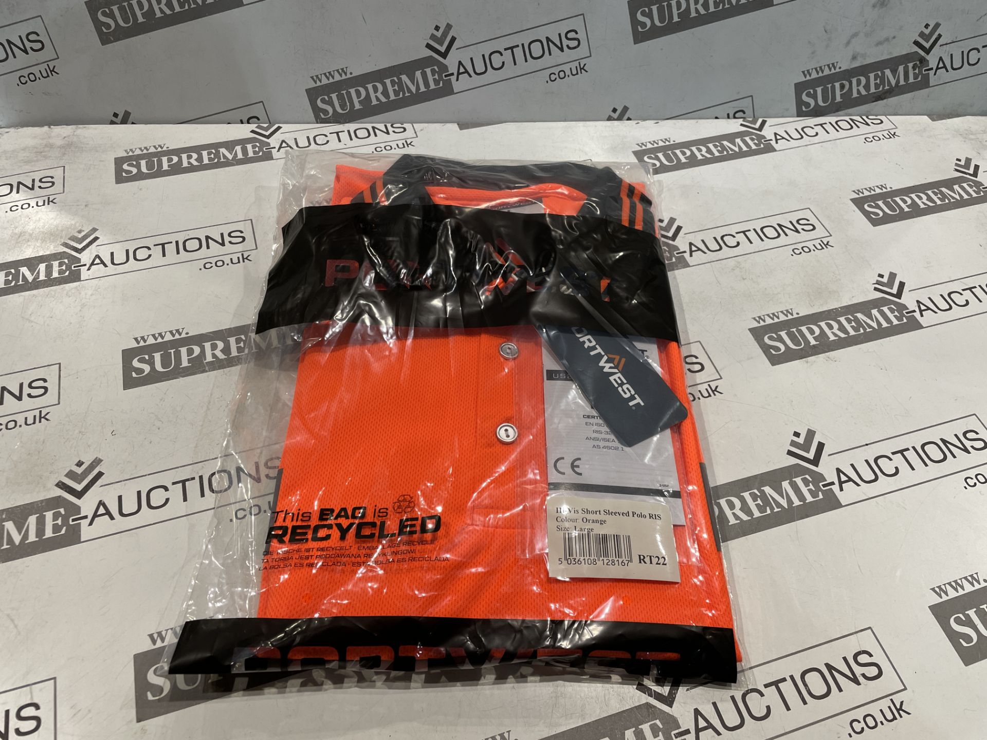 24 X BRAND NEW PORTWEST ORANGE HI VIS SHORT SLEEVED POLO TOPS SIZE LARGE (LOC: 25.15-AA1256)