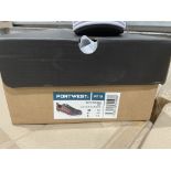 16 X BRAND NEW PAIRS OF PORTWEST BLACK AND ORABGE STEELITE TOVE PROFESSIONAL SAFETY TRAINERS SIZE