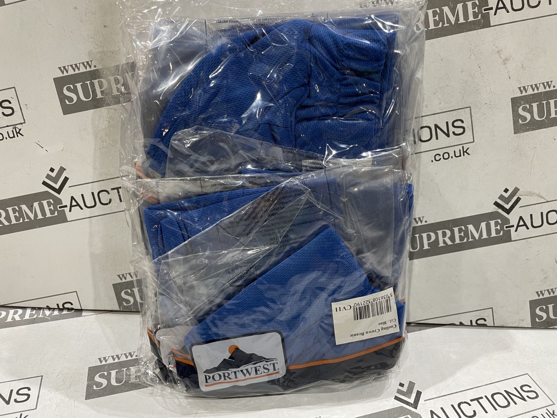 288 X BRAND NEW PORTWEST BLUE COOLING CROWN BEANIES (LOC: 45.4-AA1596)