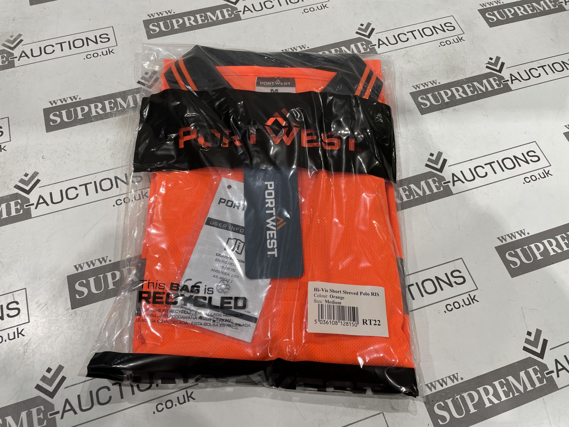 24 X BRAND NEW PORTWEST ORANGE HI VIS SHORT SLEEVED POLO TOPS SIZE XL (LOC: 25.11-AA1290)