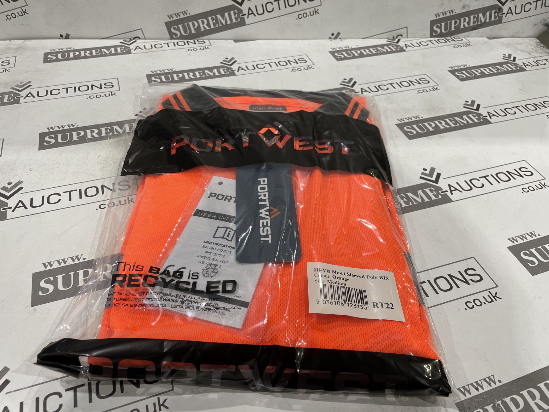 24 X BRAND NEW PORTWEST ORANGE HI VIS SHORT SLEEVED POLO TOPS SIZE LARGE (LOC: 22.5-AA1286) - Image 2 of 2