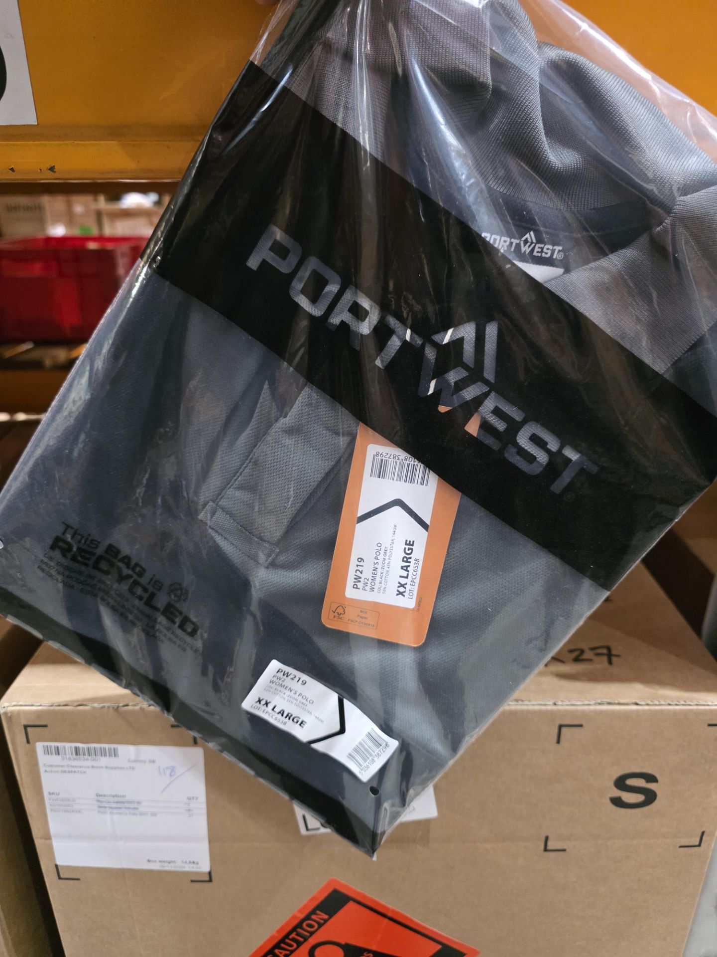 9 X NEW PACKAGED PORTWEST PW219 PW2 WOMENS POLO. SIZE XX LARGE. BLACK AND GREY (LOC: 5.4-WW43)