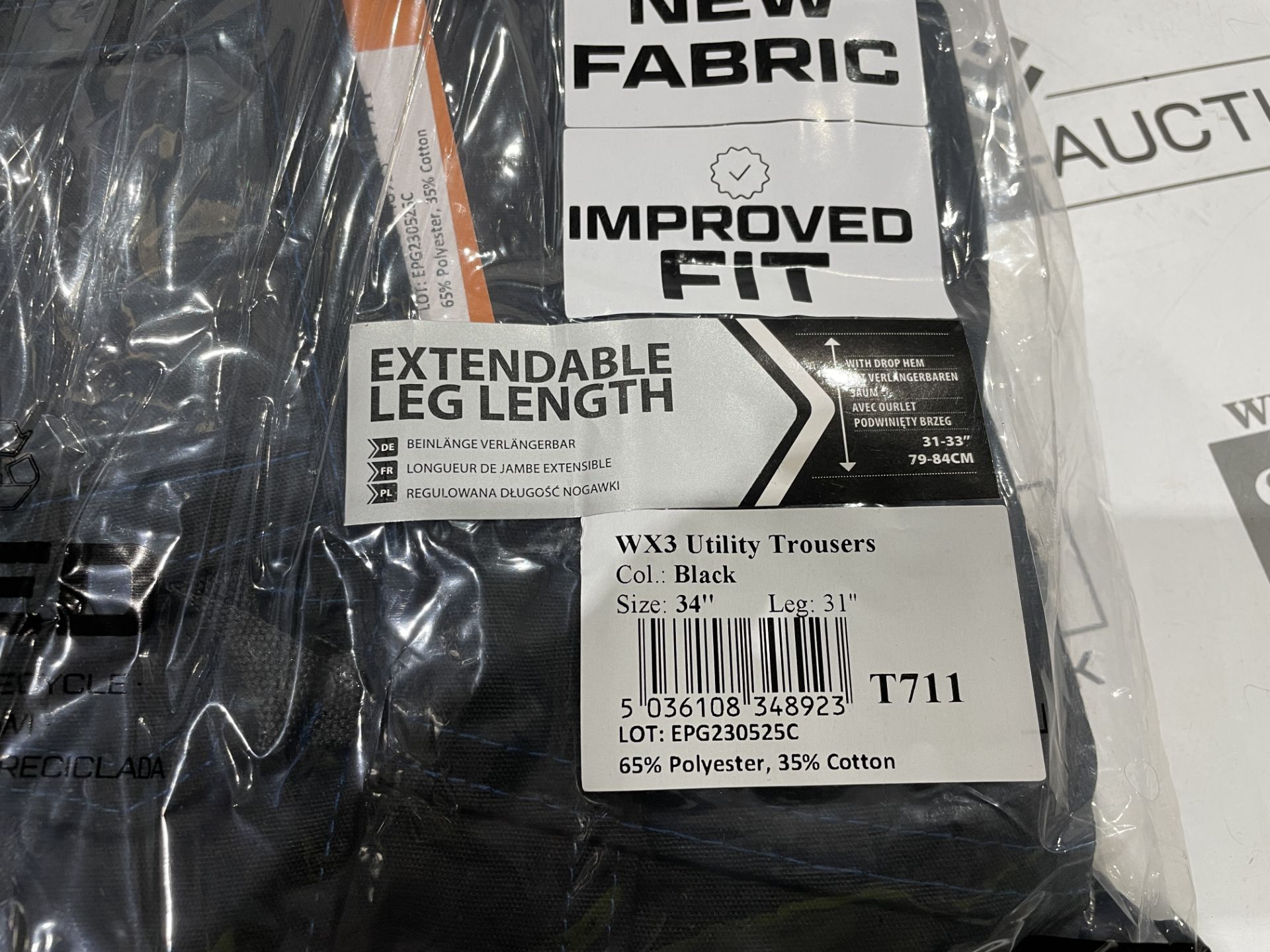 20 X BRAND NEW PORTWEST WX3 BLACK UTILITY PROFESSIONAL WORK TROUSERS SIZE 33 EXTENDABLE LENGTH (LOC: