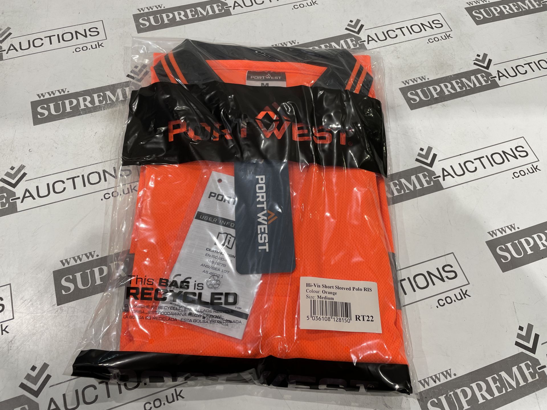 24 X BRAND NEW PORTWEST ORANGE HI VIS SHORT SLEEVED POLO TOPS SIZE LARGE (LOC: 22.5-AA1286)