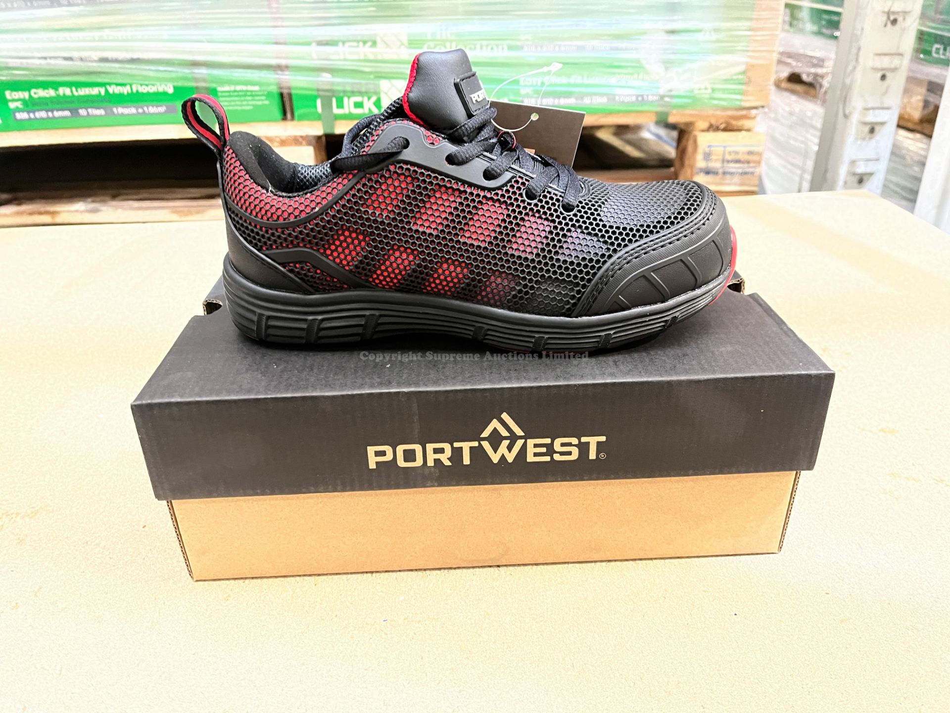 6x BRAND NEW & PACKAGED PORTWEST FT35 Compositelite Ogwen Trainers - BLACK/RED - SIZE 3. (LOC: R49-