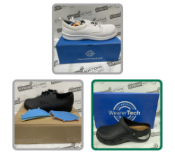 BRAND NEW MODERN TECHNOLOGY WEARTECH SAFETY SHOES IN VARIOUS DESIGNS AND SIZES. SOLD IN PALLET AND TRADE LOTS