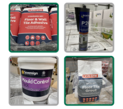 TRADE AND PALLET LOTS OF BUILDING MATERIALS INCLUDING SEALANT, MORTAR REPAIR, GROUT AND MUCH MORE. DELIVERY AVAILABLE