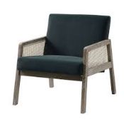 Boxed Fyne Aegean Blue Velvet Weathered Oak Frame Rattan Armchair RRP £299.99-SR6(1.5) Crafted