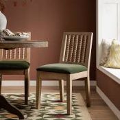 Boxed Hemingford Set of 2 Moss Green Velvet Bobbin Spindle Washed Oak Dining Chairs RRP £349.99-