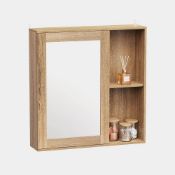 Boxed Bathroom Mirror Cabinet - Oak Wood Effect Bathroom Cabinet with Mirror - 1 Door Bathroom