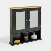 Boxed Bathroom Mirror Cabinet – Black Bathroom Wall Cabinet with Storage - 2 Door Bathroom Cabinet